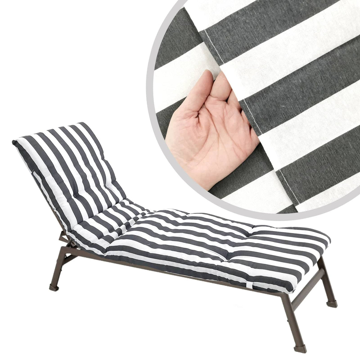 Rectangular striped sun lounger cushion – gray variant