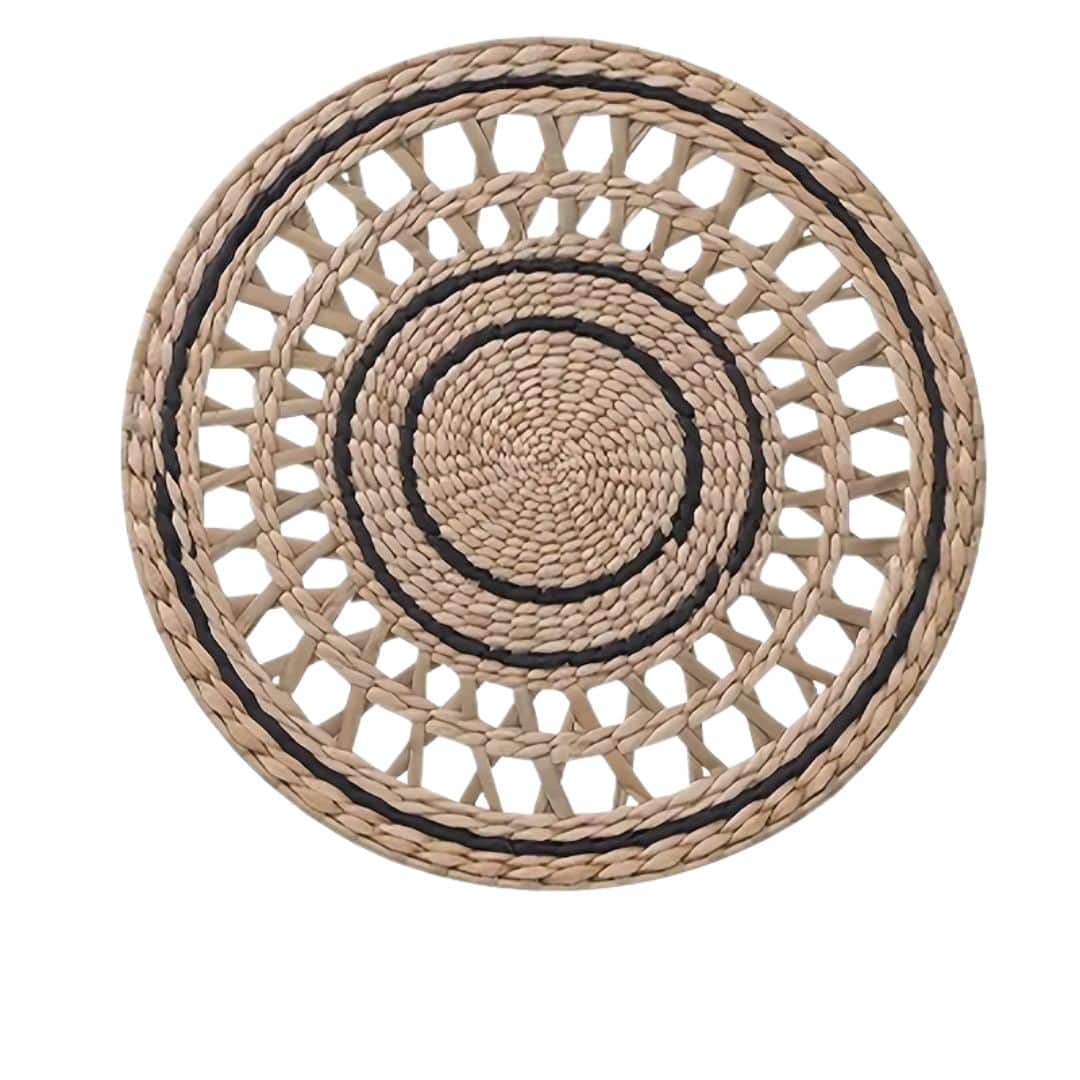 Boho round rattan wall decor with a slightly domed shape