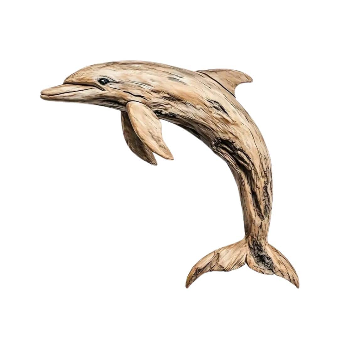 Carved wooden dolphin wall decor in warm beige