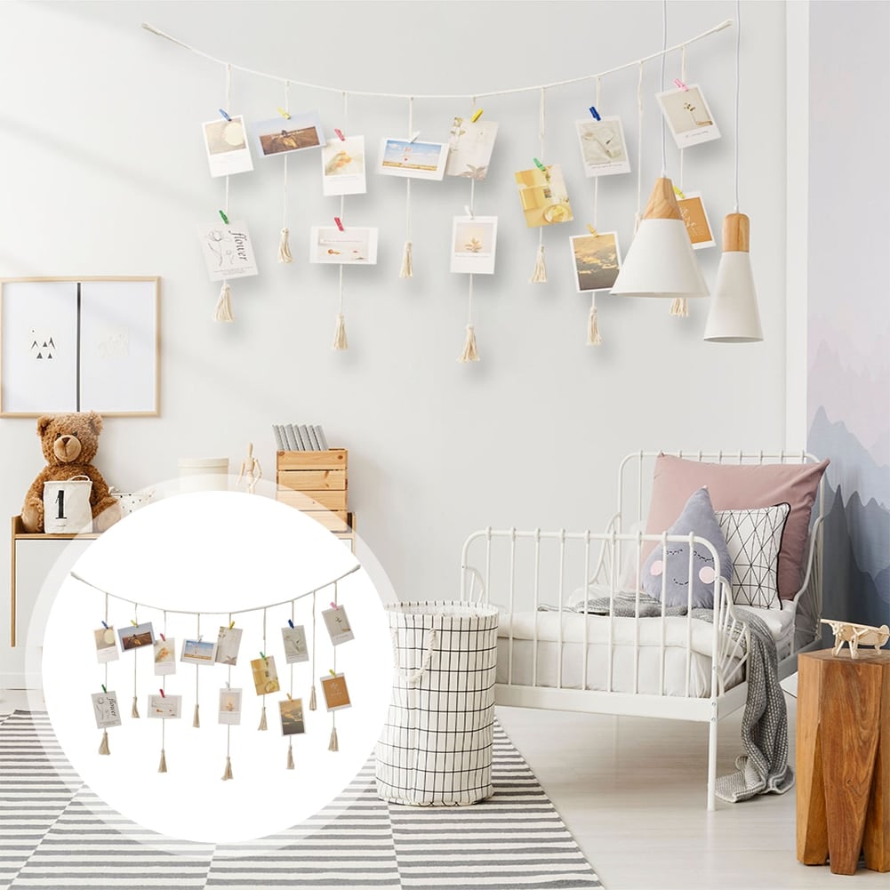 Natural rope wall hanging with a geometric woven motif – shown in a room setting