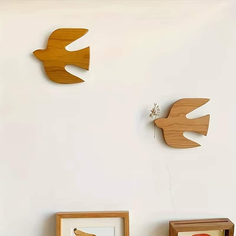 Wooden swallow wall decor with spread wings – another view