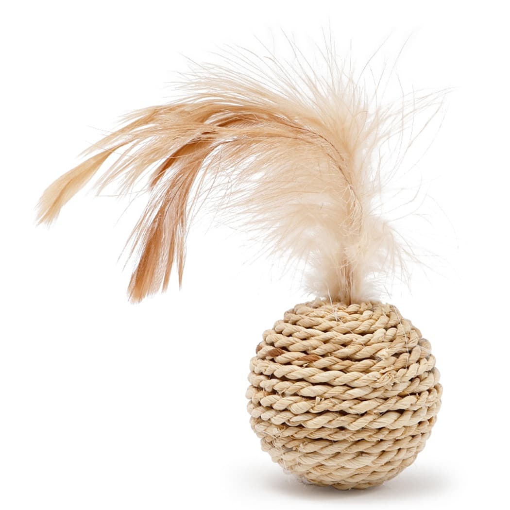 Two hand-braided rattan cat balls – another view