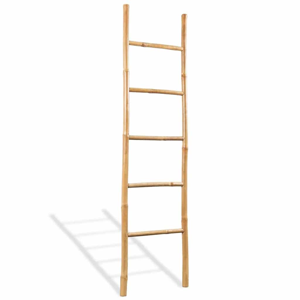 Simple five-rung bamboo throw ladder in golden tones – another view