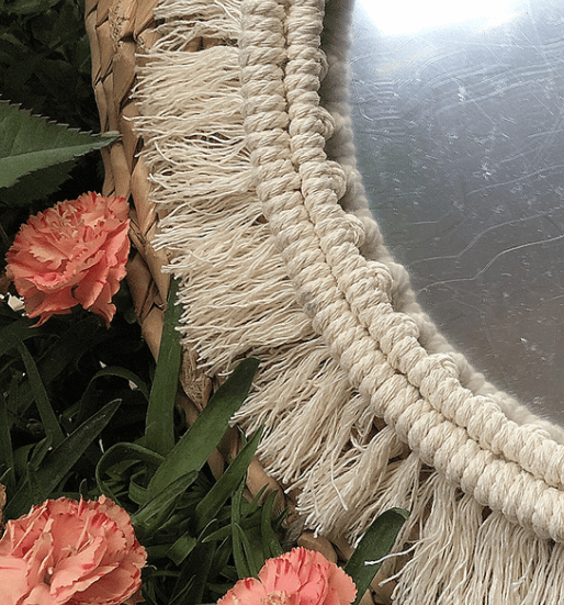 Set of two handwoven golden rattan mirrors – close-up detail (2)