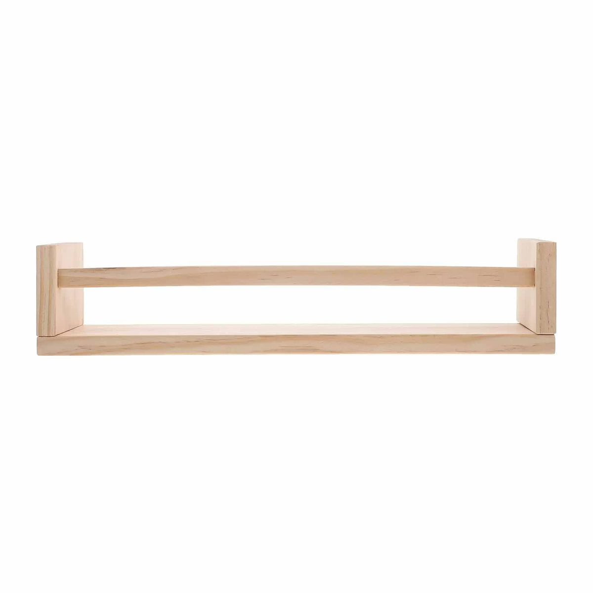 Rectangular floating wood shelf with visible natural grain