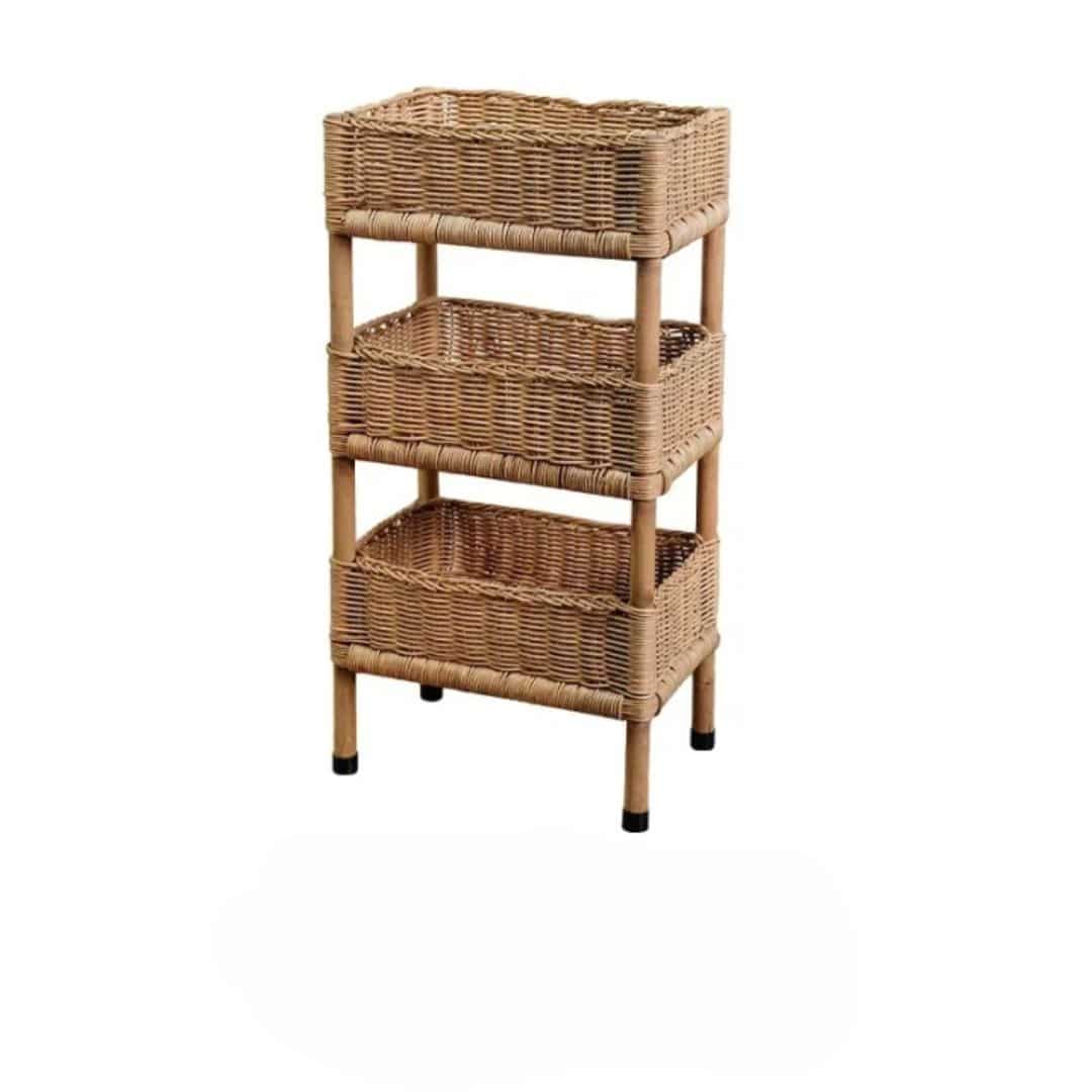 Three-tier rattan basket shelf – another view