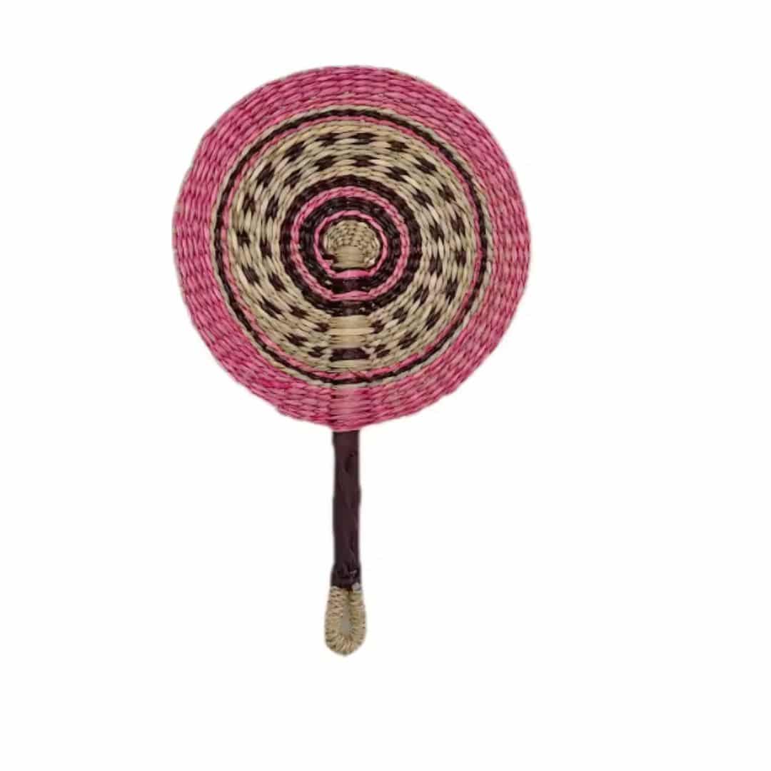 Decorative Nordic rattan fan with an open half-circle shape – pink variant, another view