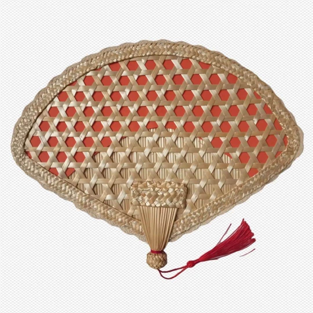 Traditional tightly woven rattan fan – orange variant, another view