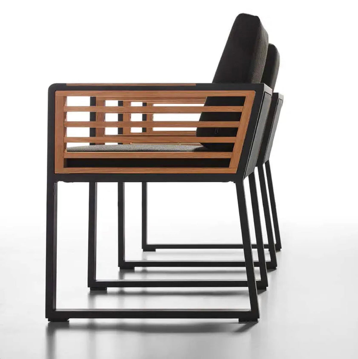Armchair from the Cofy 6-seat aluminum and teak outdoor dining set – another view