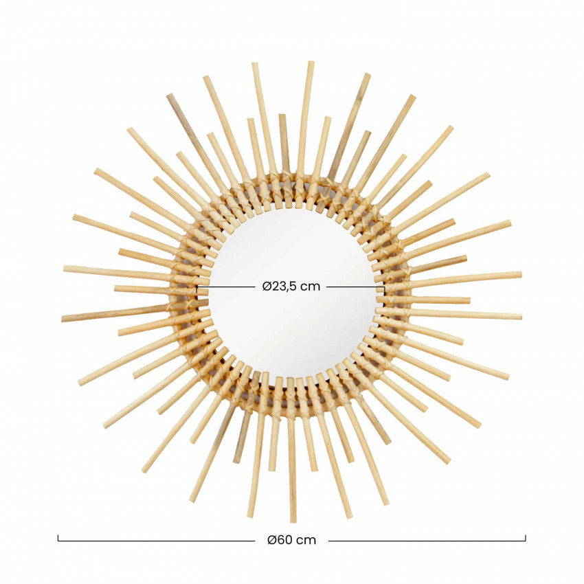 Large radiant hand-braided rattan sunburst mirror – dimensions diagram
