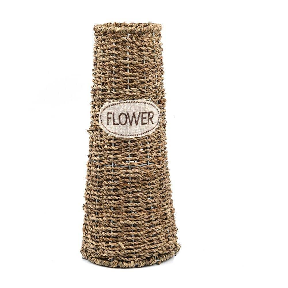 Tall straight rattan vase with an engraved Flower inscription