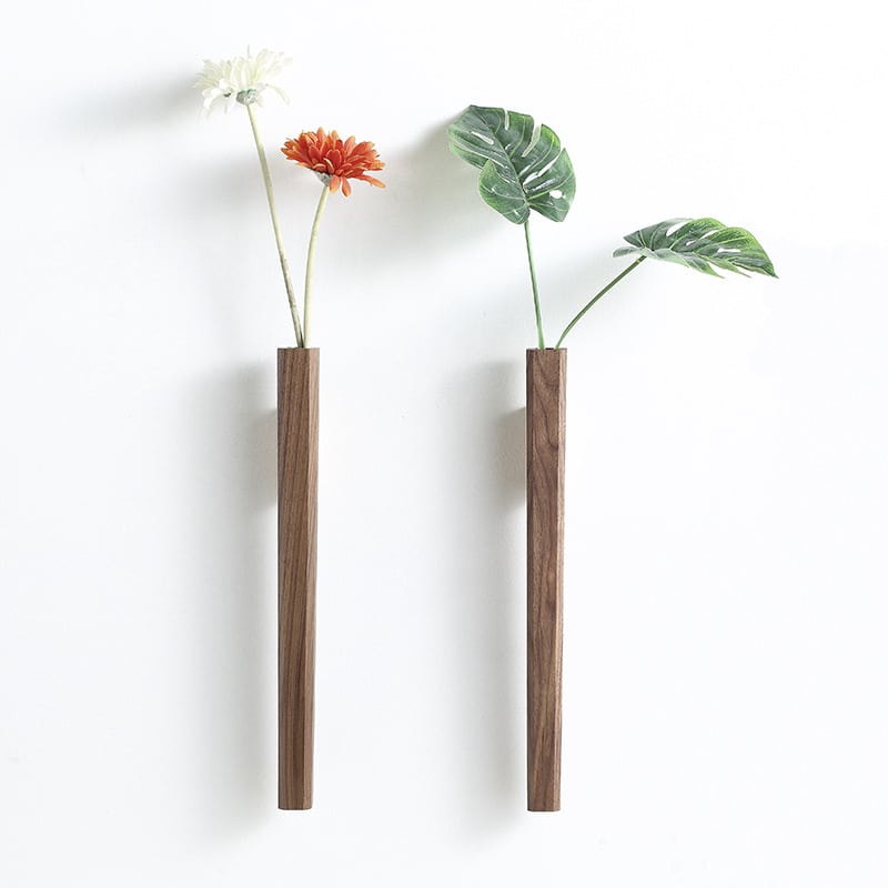 Minimalist tall walnut wood vase