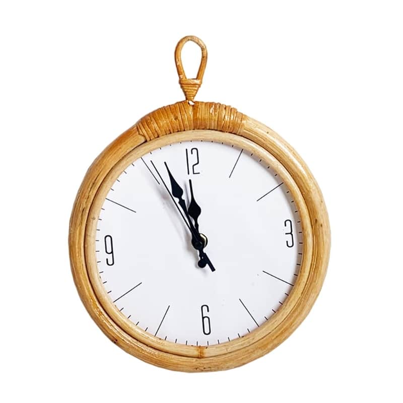 Rattan wall clock with a hand-woven round rattan frame