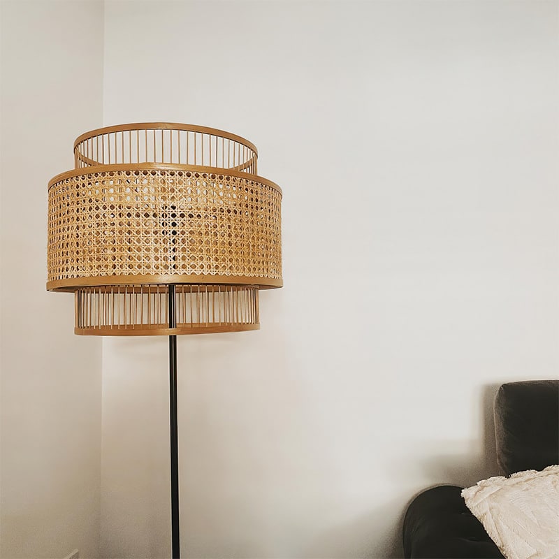 Double-shade rattan and bamboo floor lamp – another view