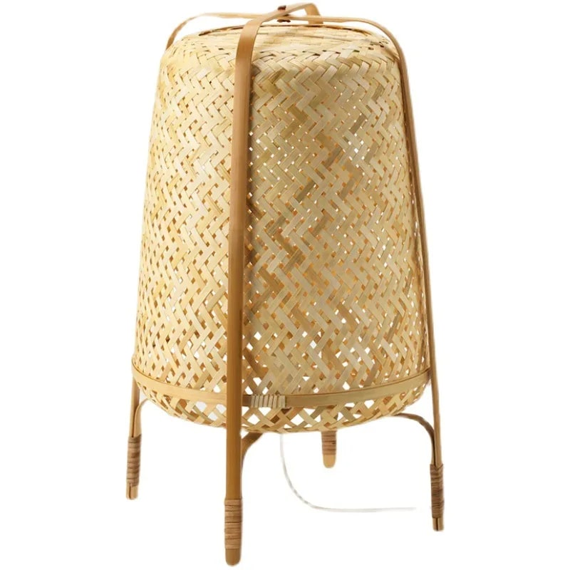 Japanese-style wicker LED floor lamp on legs