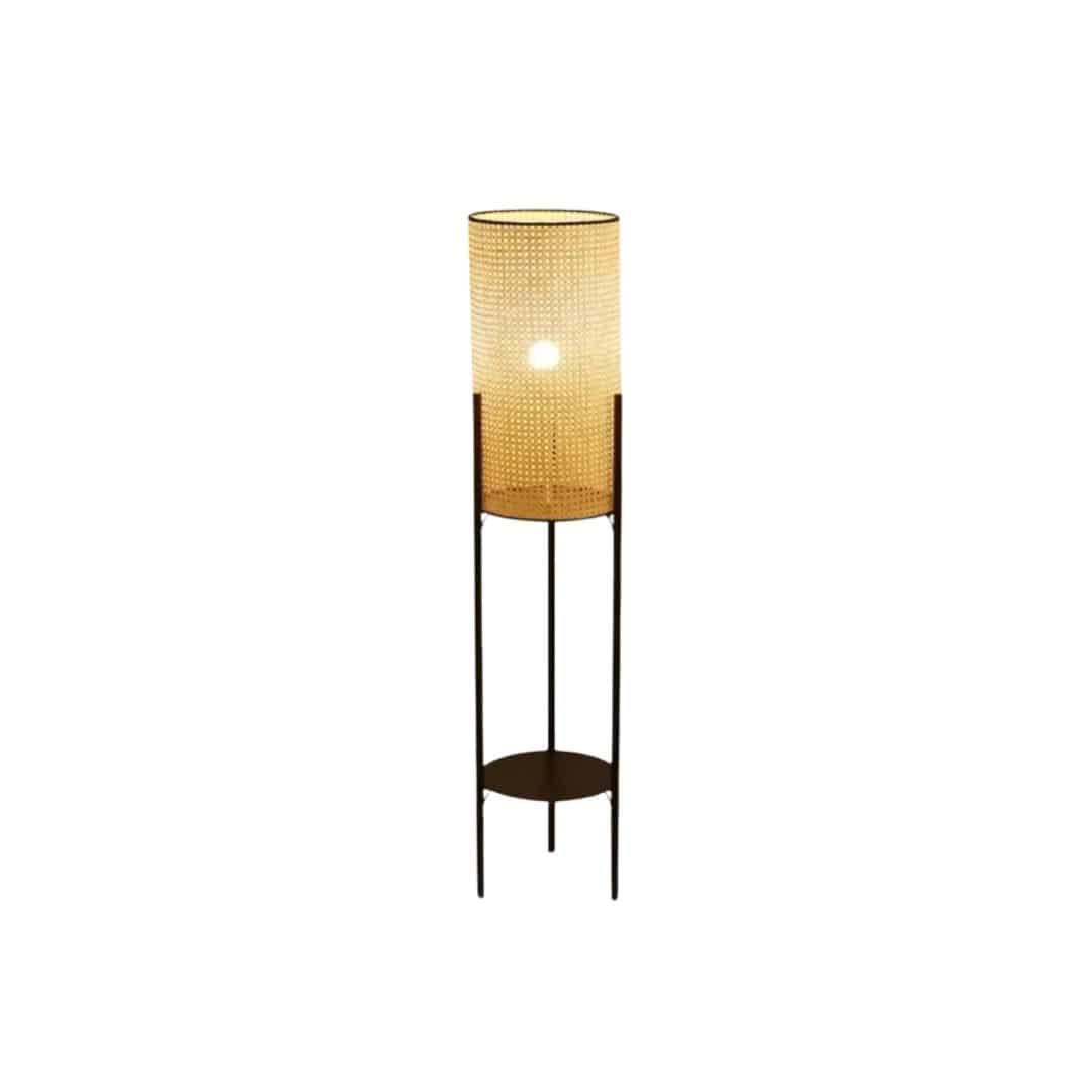 Vintage rattan tripod floor lamp with black legs