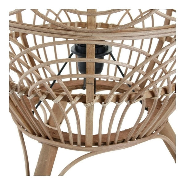 Handwoven bamboo table lamp with a natural paper shade – close-up detail