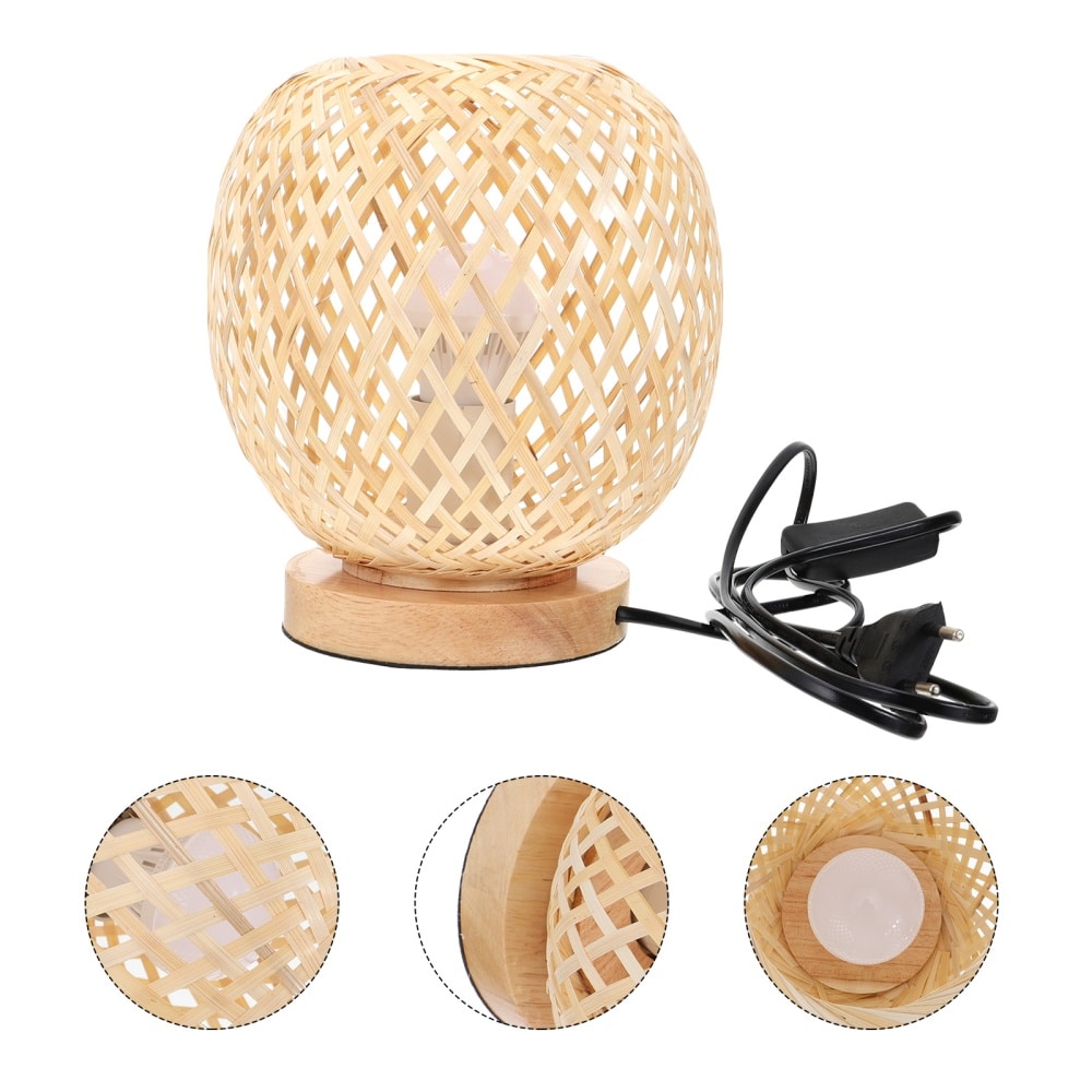 Domed round handwoven rattan table lamp