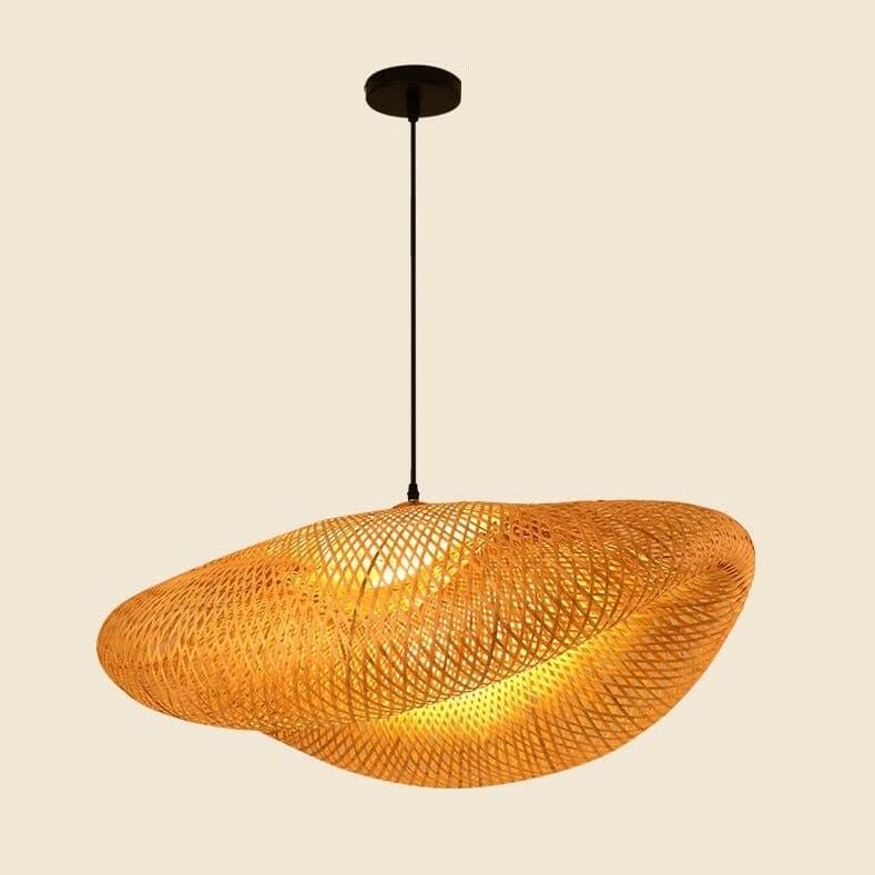 Folded oval handwoven rattan pendant light