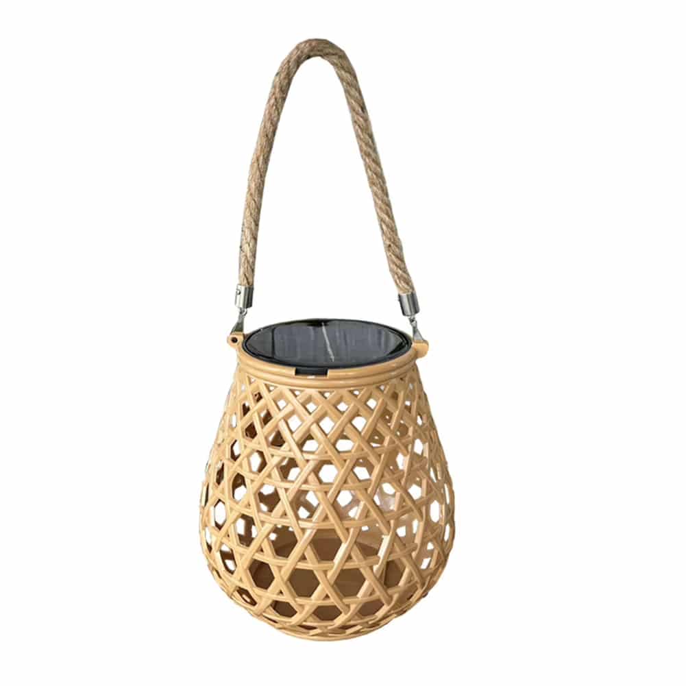 Vintage rattan-look solar lantern in beige