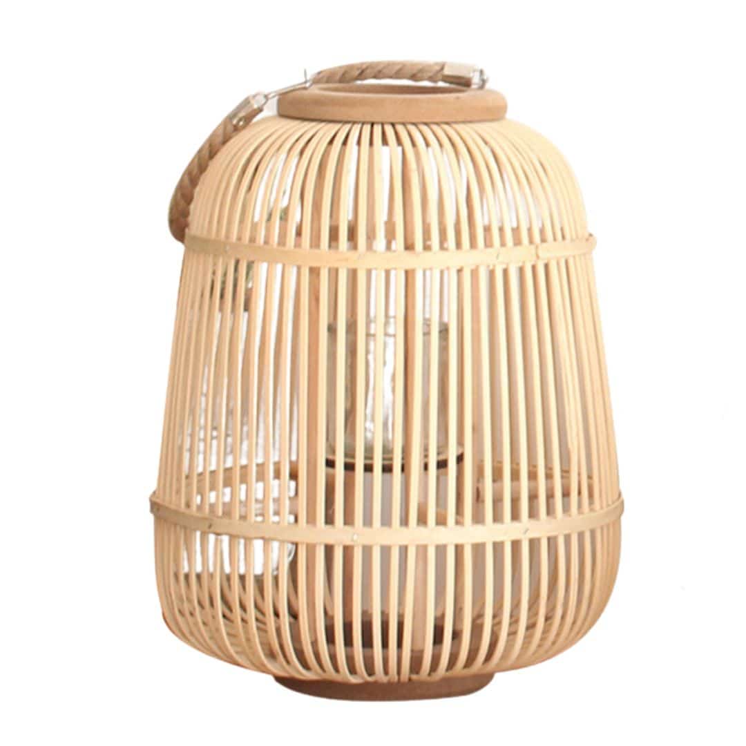 Vintage square woven bamboo lantern with an arched handle