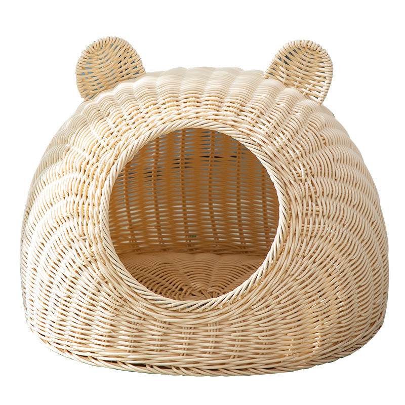 Rattan-look plastic cat bed – another view
