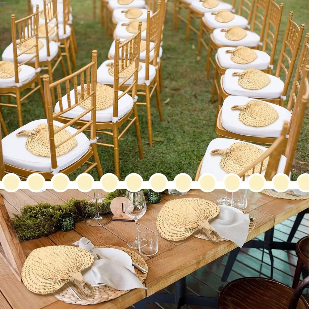 Set of ten heart-shaped rattan fans – shown in a room setting