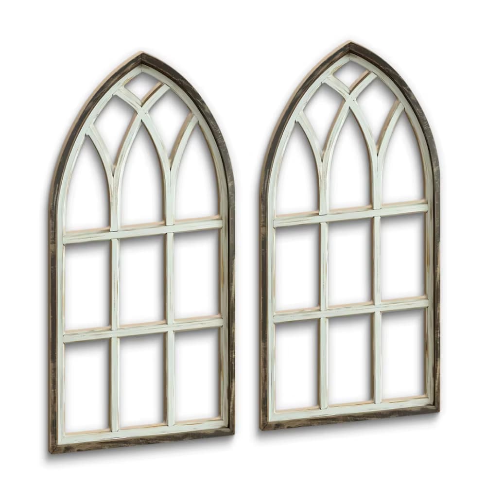 Set of two wooden window pane wall frames