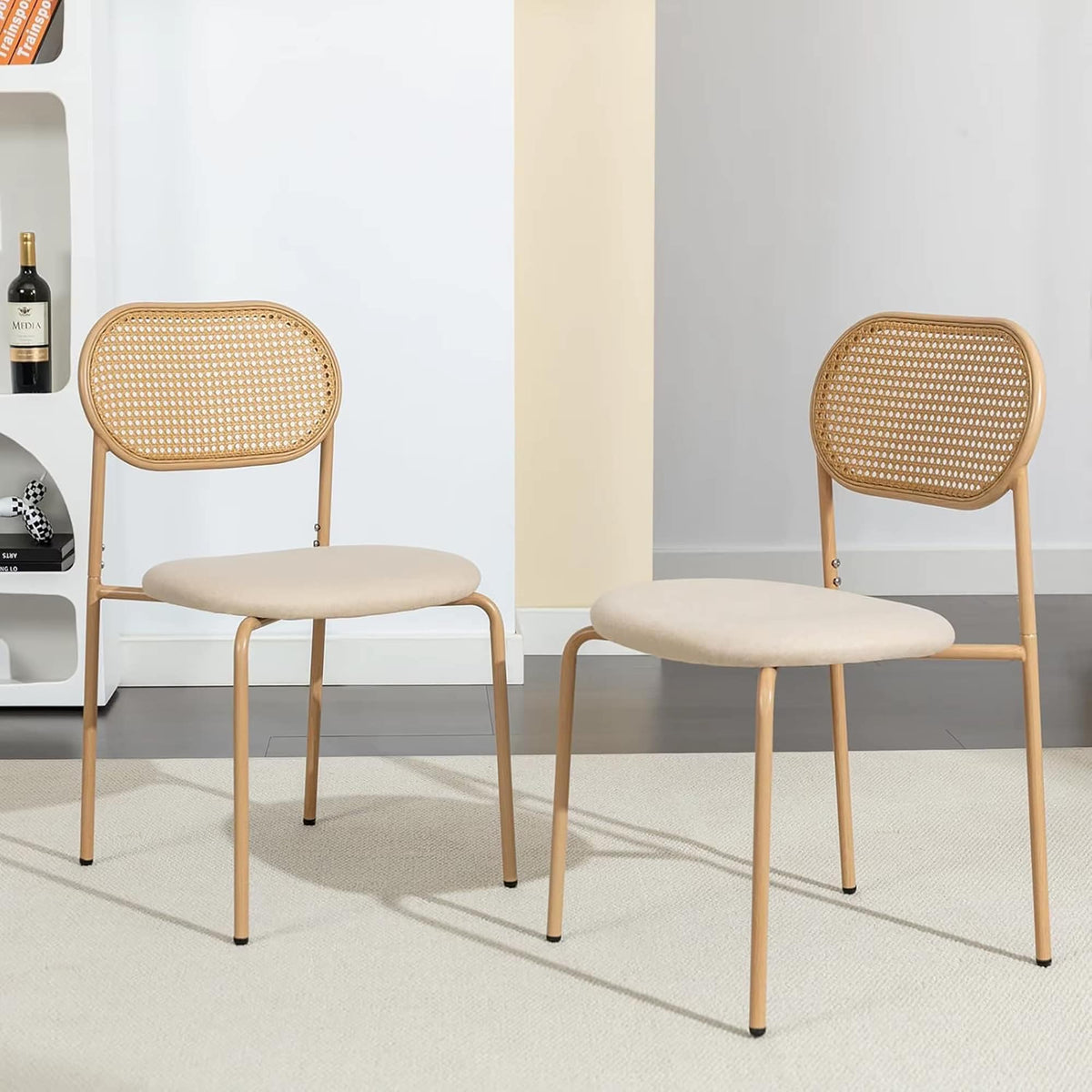 Set of two vintage-style wicker chairs with rounded backs – shown in a room setting (2)