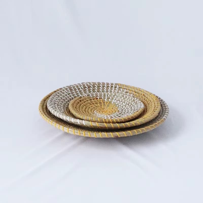 Set of three decorative rattan wall plates in matched sizes – another view