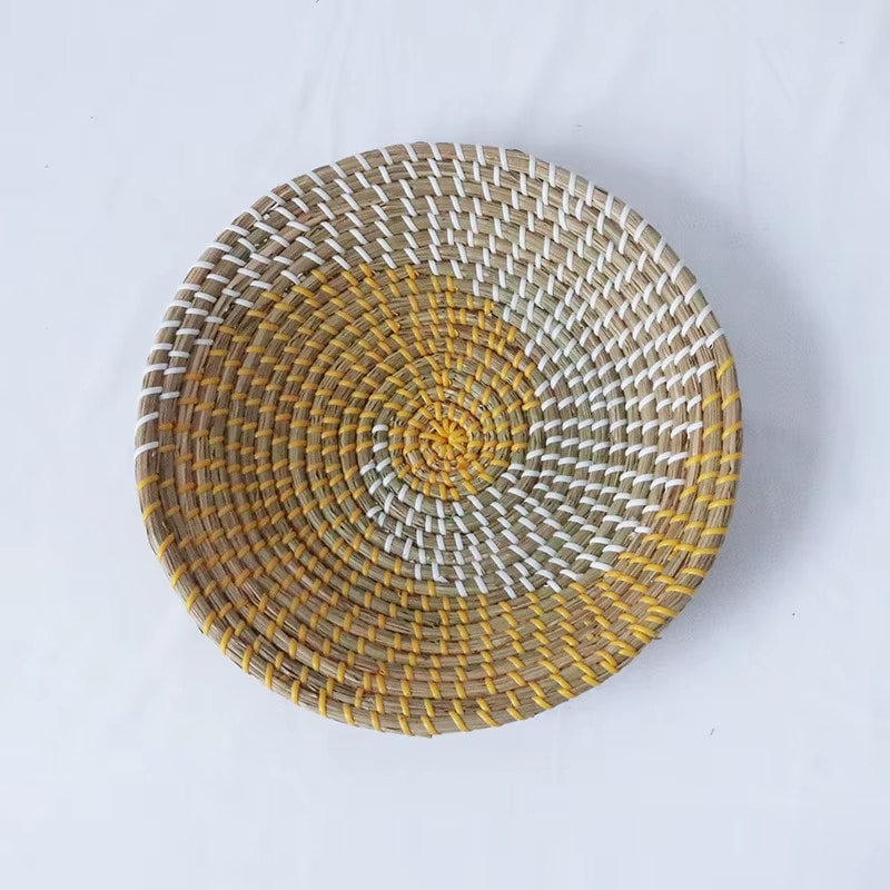 Set of three decorative rattan wall plates in matched sizes – close-up detail