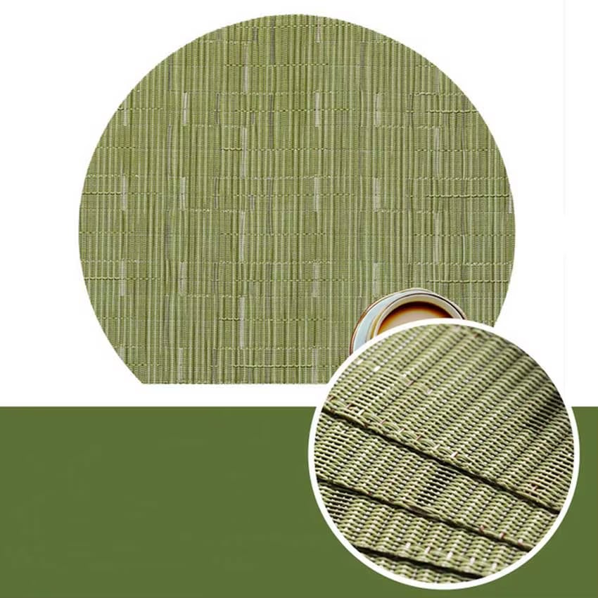 Set of four green woven bamboo placemats – close-up detail