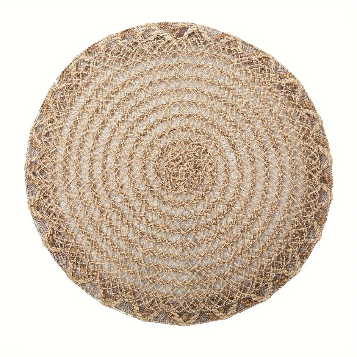 Set of four scalloped straw-look placemats in warm beige – another view (2)