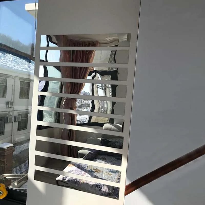 Set of five acrylic mirror strips – shown in a room setting