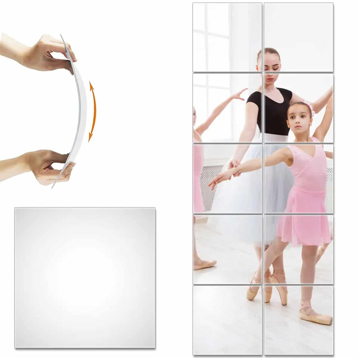 Set of ten flexible self-adhesive mirror sheets – shown in use