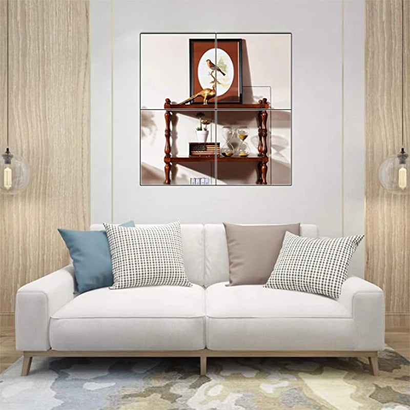 Set of four flexible acrylic mirror panels – shown in a room setting (2)