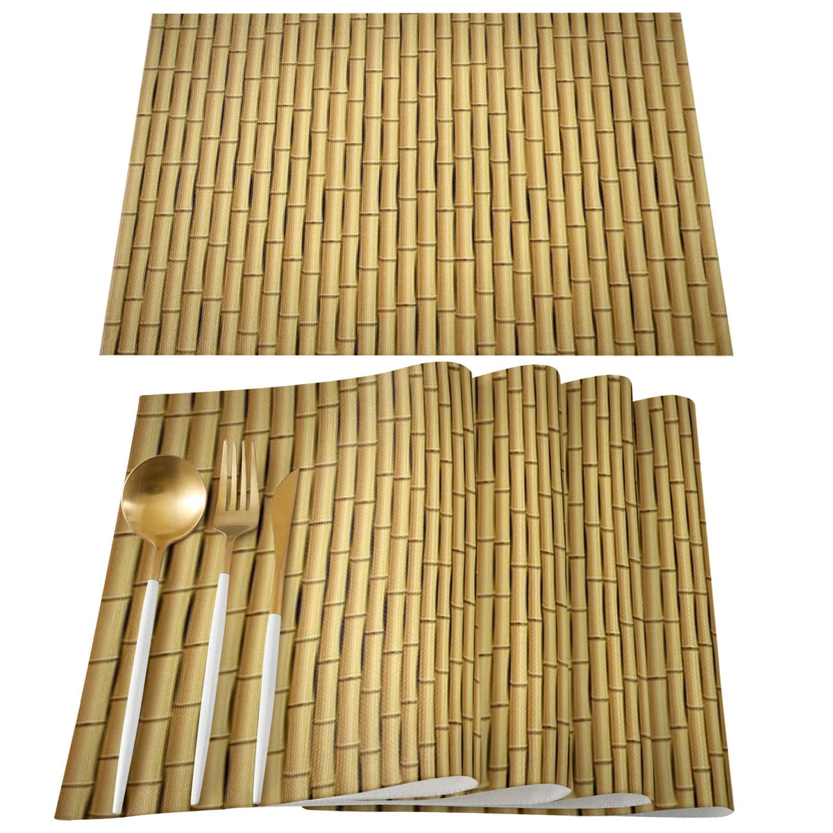 Set of four bamboo-look patterned placemats