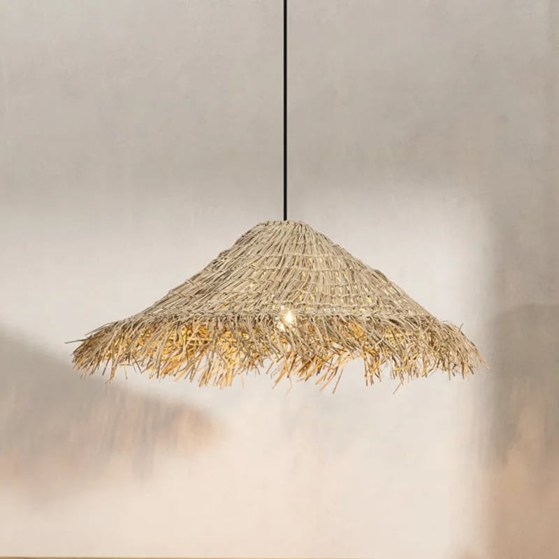 Asian-style handmade straw-look light with a dense weave