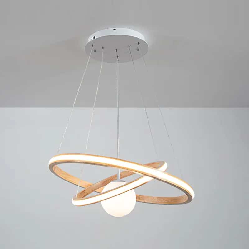 Minimalist handcrafted natural wood LED chandelier