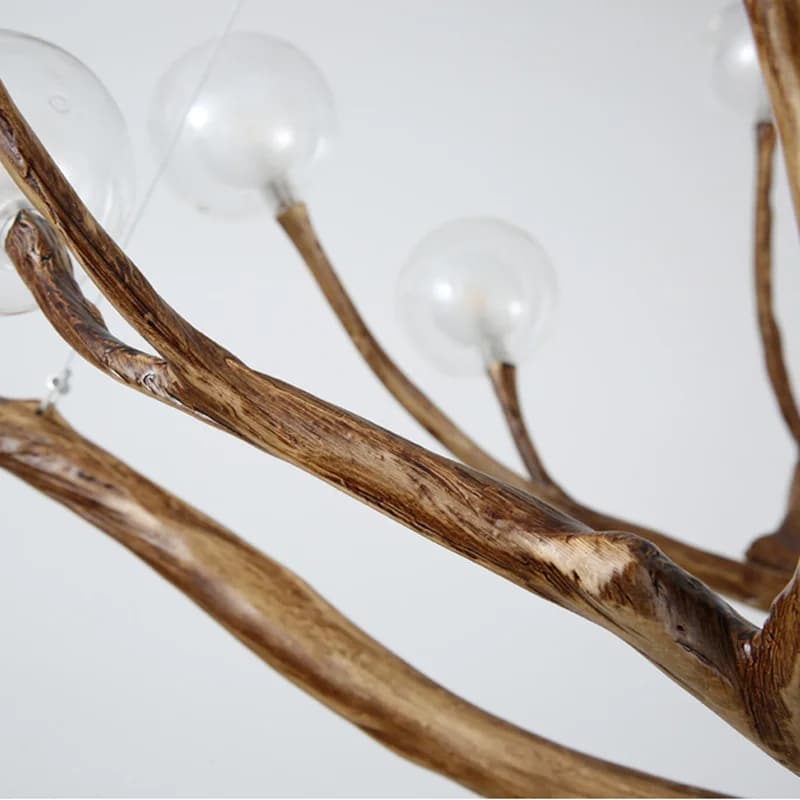 Faux wood branch chandelier with irregular ramifications – close-up detail