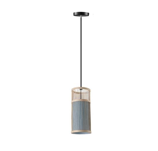 Hand-assembled cylinder rattan chandelier with a regular weave