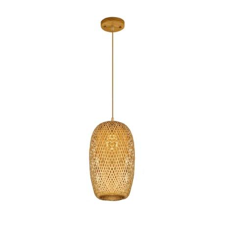 Handwoven oval rattan chandelier with an elongated silhouette