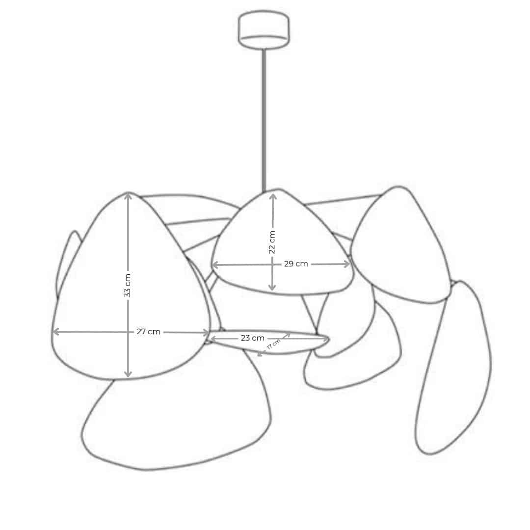 Modern geometric chandelier in rattan with woven bamboo slats – dimensions diagram