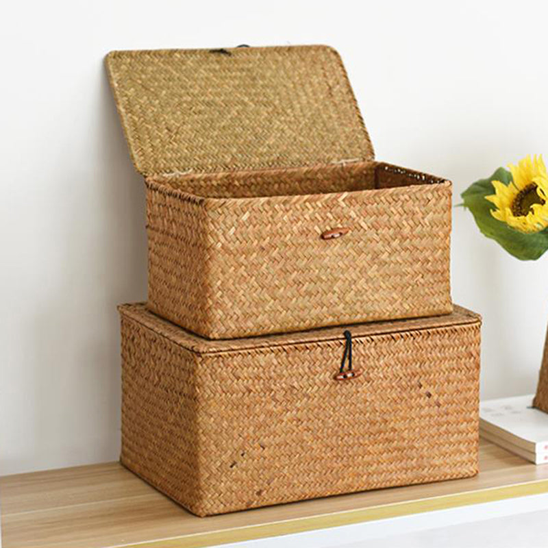 Natural rattan storage trunk with tightly braided sides – another view