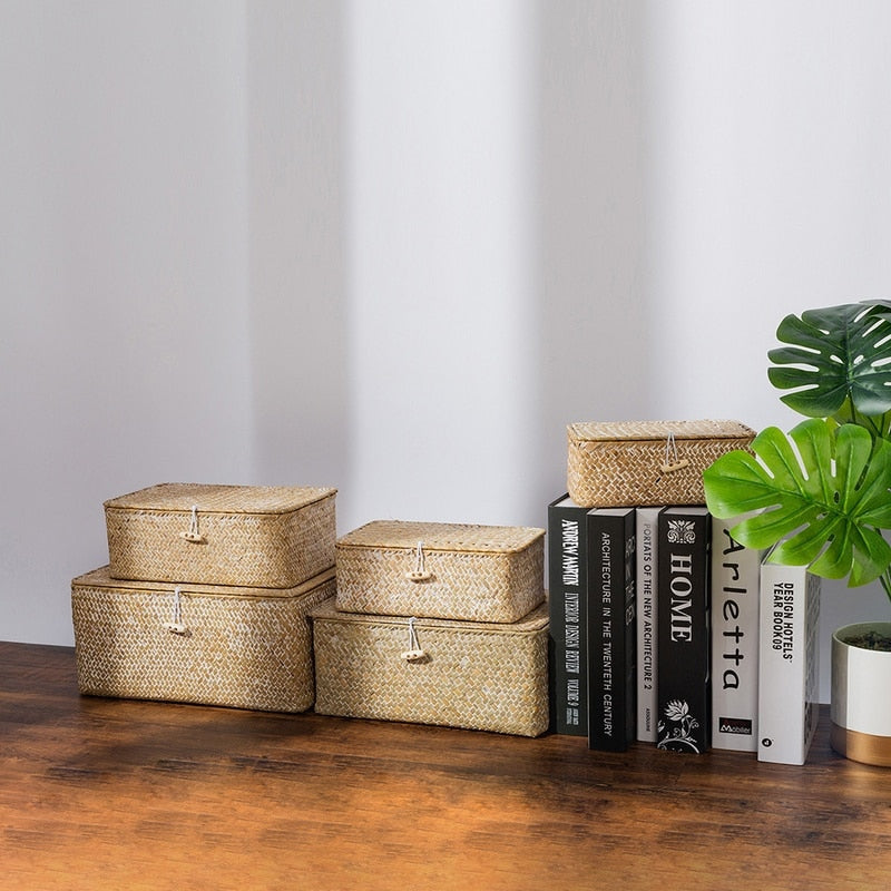 Multifunction white rattan trunk with a tight braid – shown in a room setting (2)