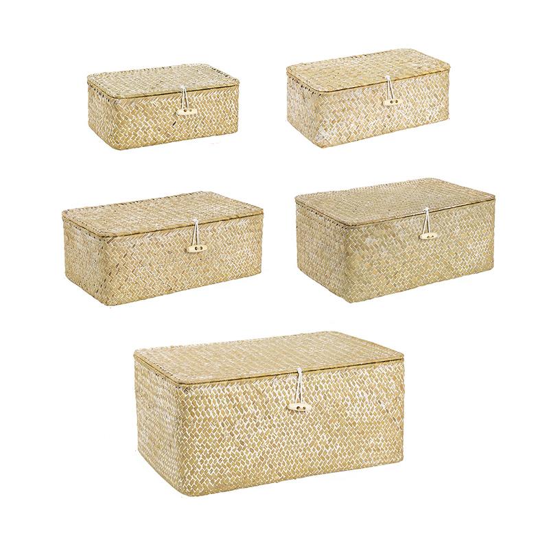 Multifunction white rattan trunk with a tight braid – multiple views