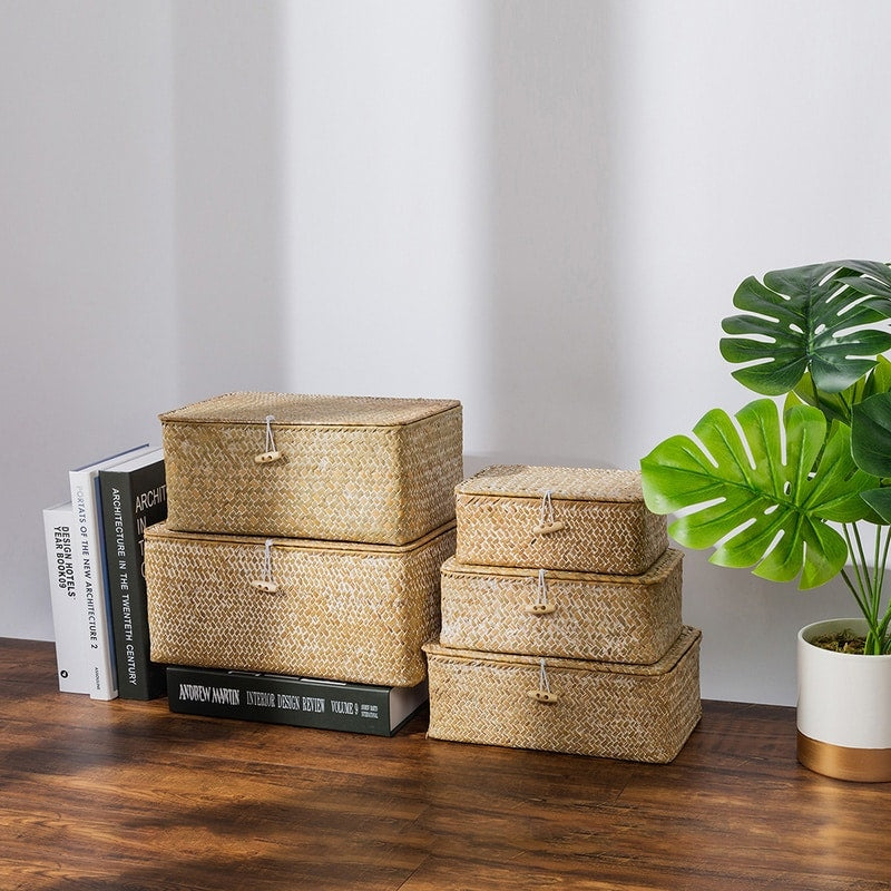 Multifunction white rattan trunk with a tight braid – shown in a room setting