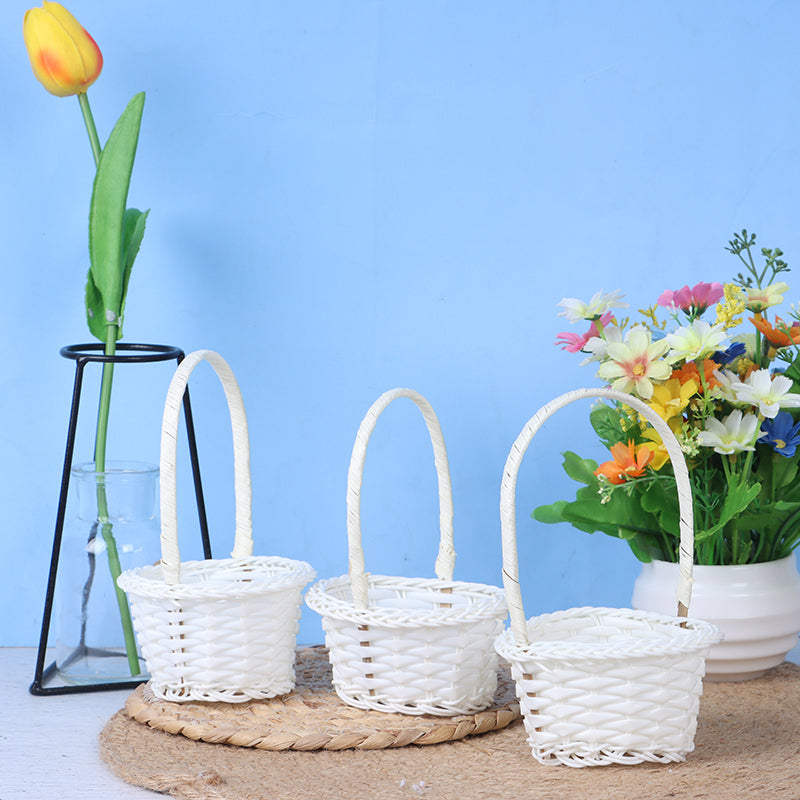 Mini matte white rattan planter – multiple views