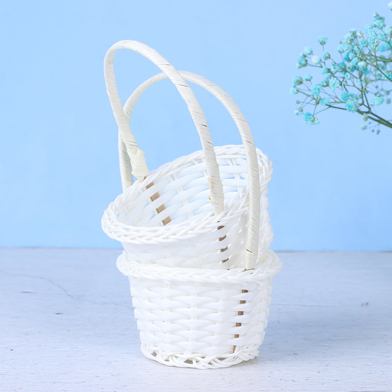 Mini matte white rattan planter – multiple views (4)