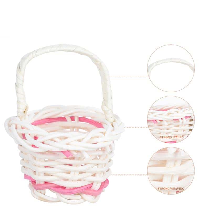 Set of ten mini handwoven flower baskets – white version, multiple views